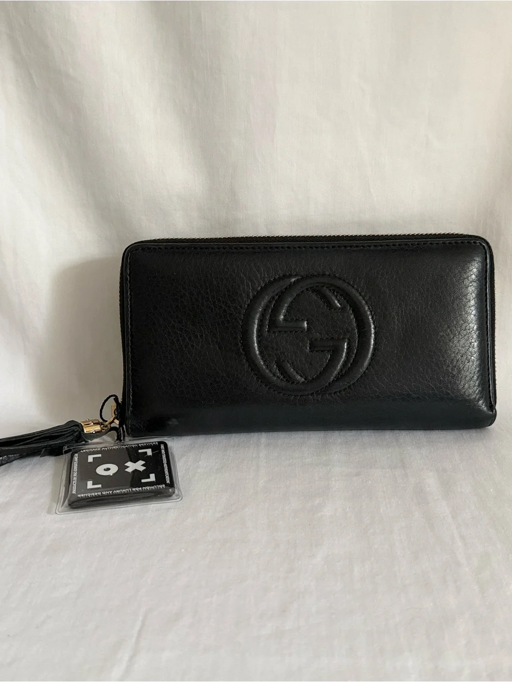 Gucci Soho Zip Around Wallet Black Leather GG Logo Tassel - Picture 4 of 16